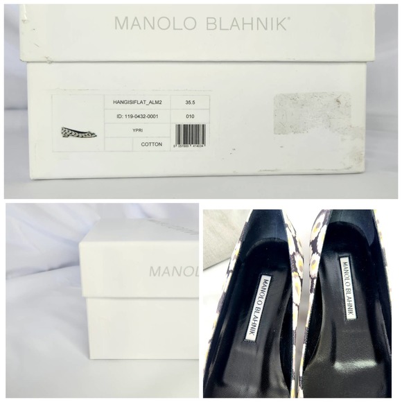 Manolo Blahnik Hangisi Crystal Brooch Floral Print Flats 35.5 - Picture 7 of 7